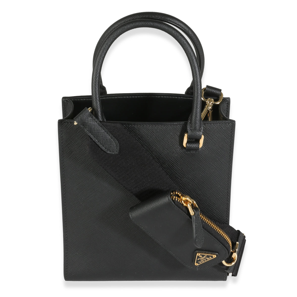 Black Saffiano Lux Embossed Logo Mini Tote