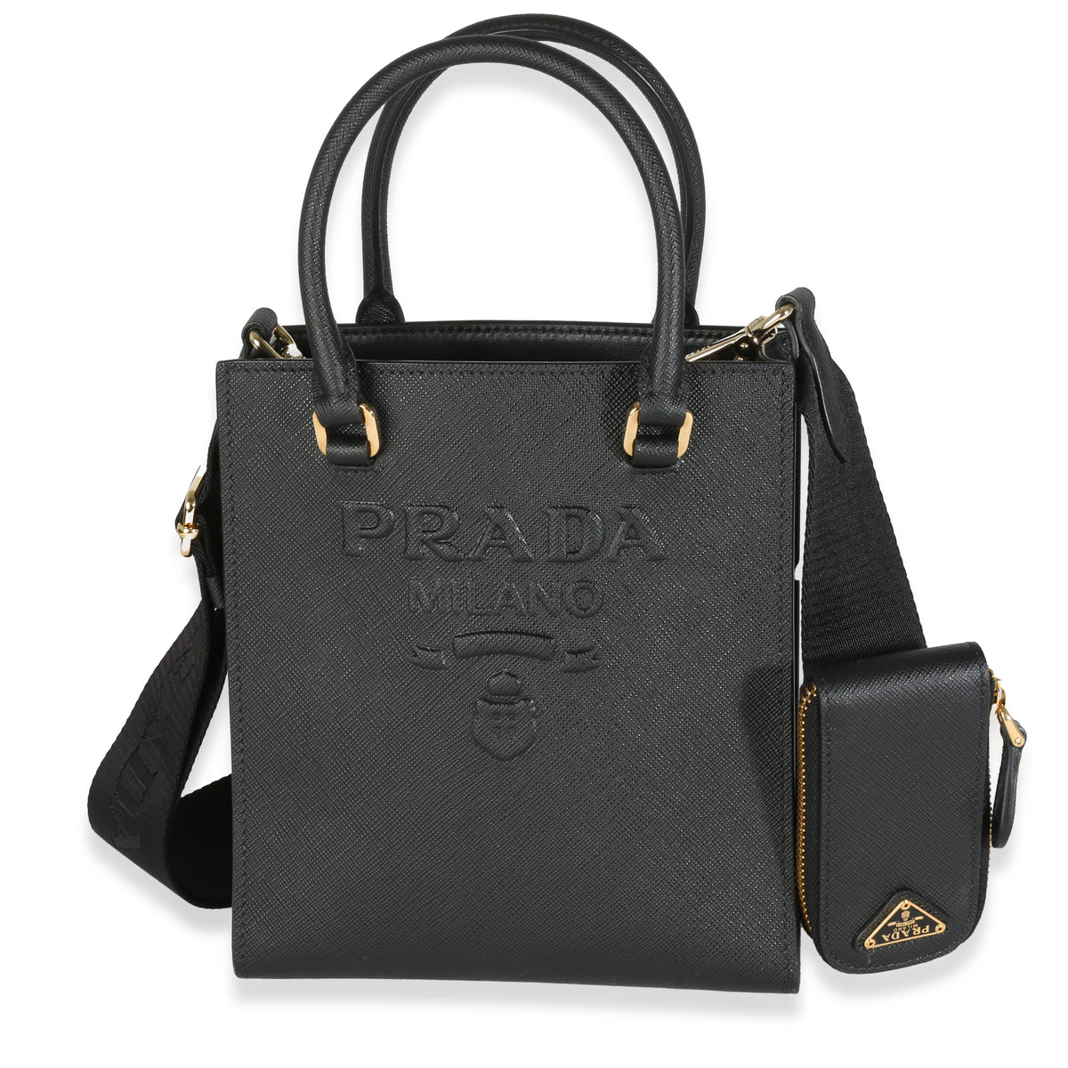 Black Saffiano Lux Embossed Logo Mini Tote