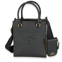 Black Saffiano Lux Embossed Logo Mini Tote