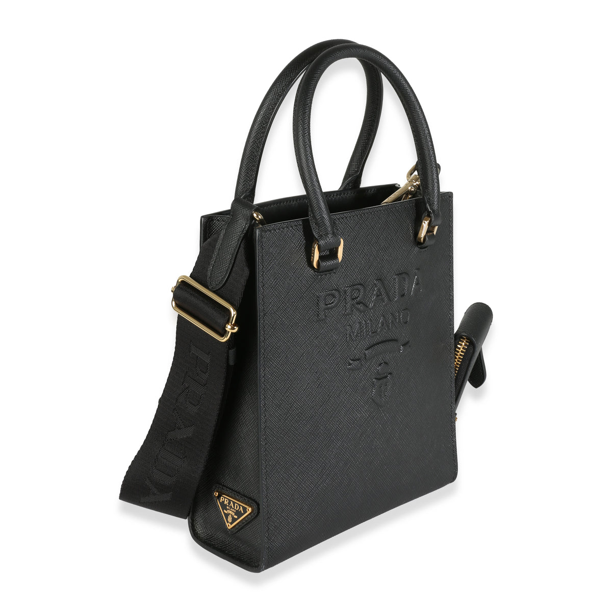 Black Saffiano Lux Embossed Logo Mini Tote