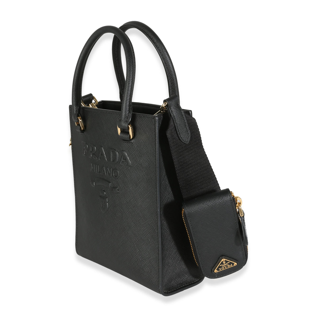 Black Saffiano Lux Embossed Logo Mini Tote