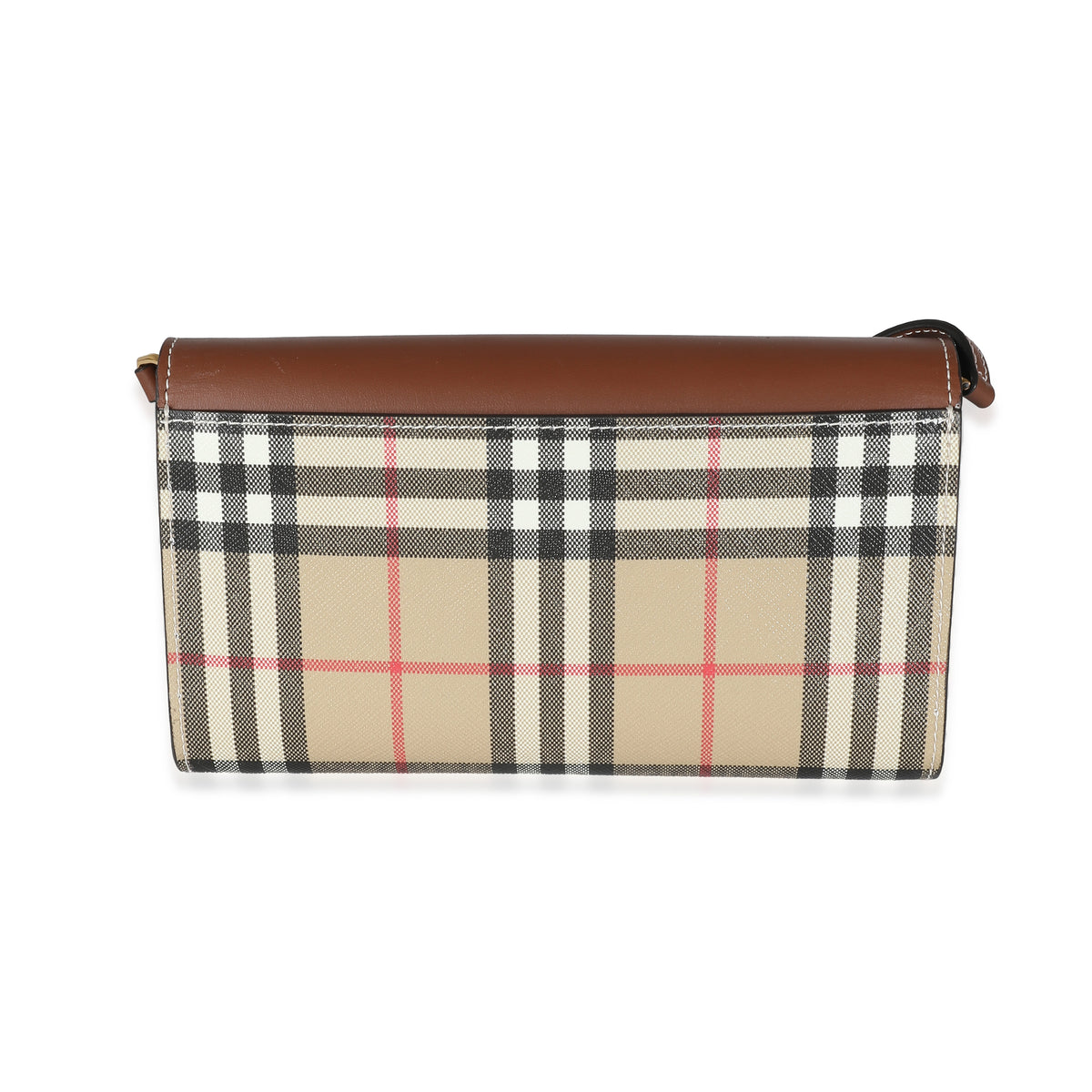 Beige Tan Calfskin Vintage Check Wallet With Strap