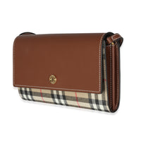 Beige Tan Calfskin Vintage Check Wallet With Strap