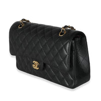 Black Quilted Caviar Medium Classic Double Flap Bag