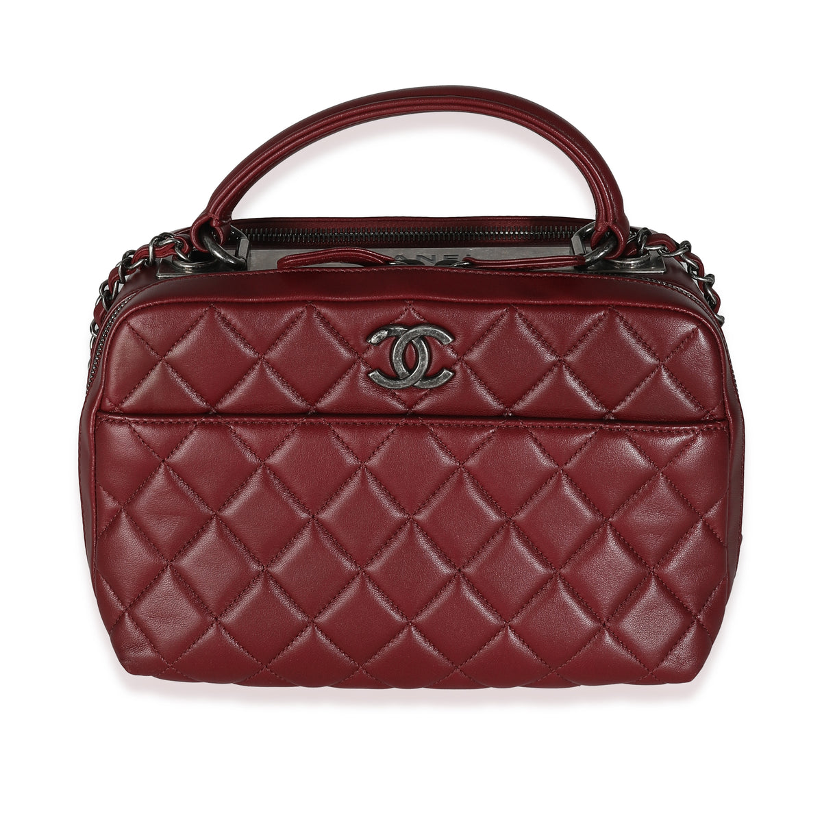 Burgundy Quilted Lambskin Medium Trendy CC Bowling Bag