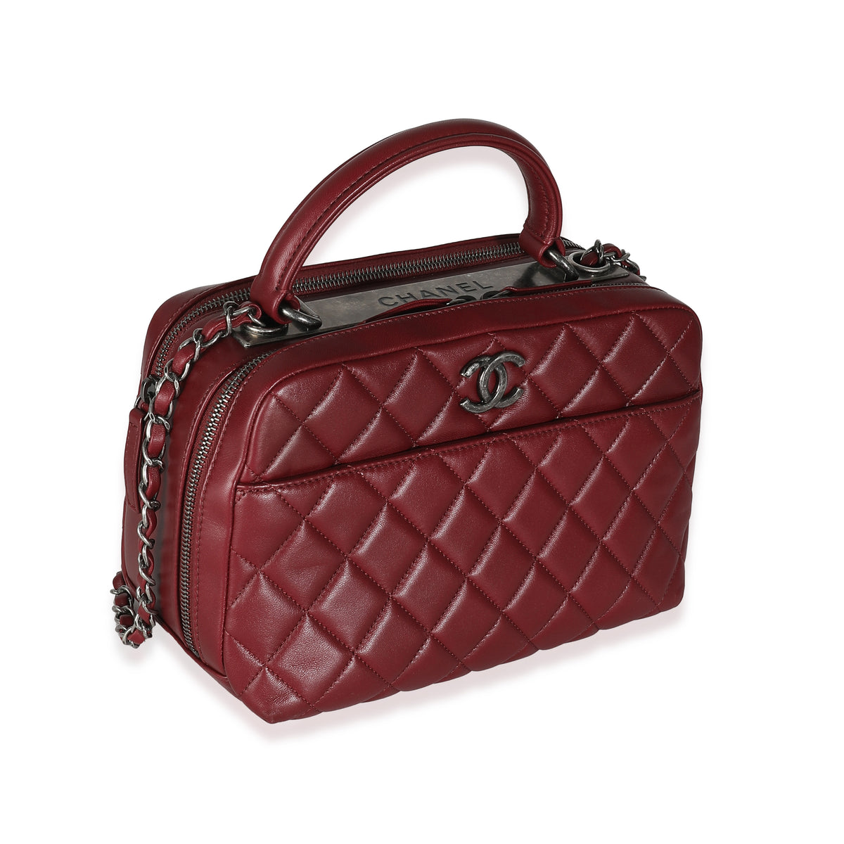 Burgundy Quilted Lambskin Medium Trendy CC Bowling Bag