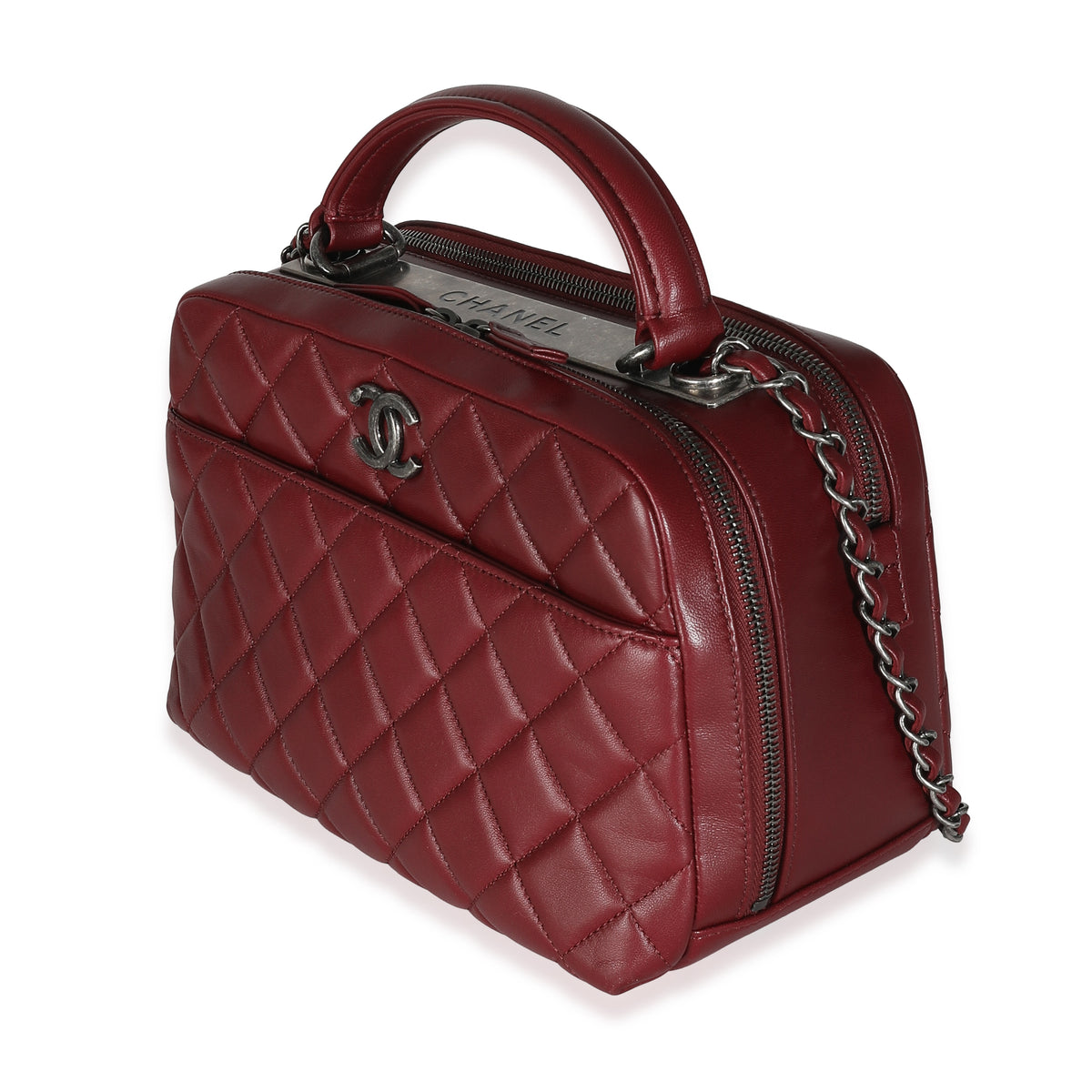 Burgundy Quilted Lambskin Medium Trendy CC Bowling Bag