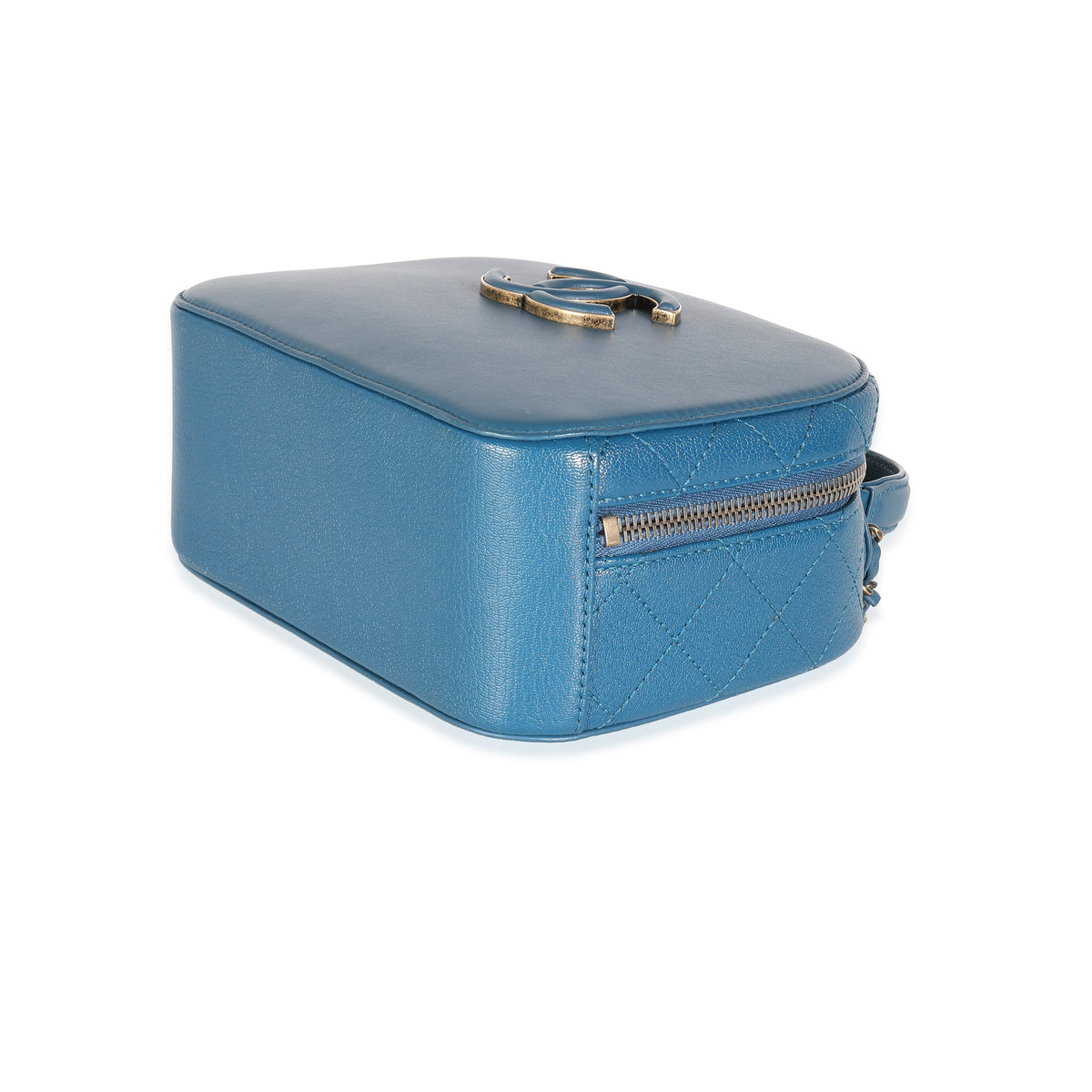 Blue Calfskin Quilted Goatskin Coco Curve Vanity Case