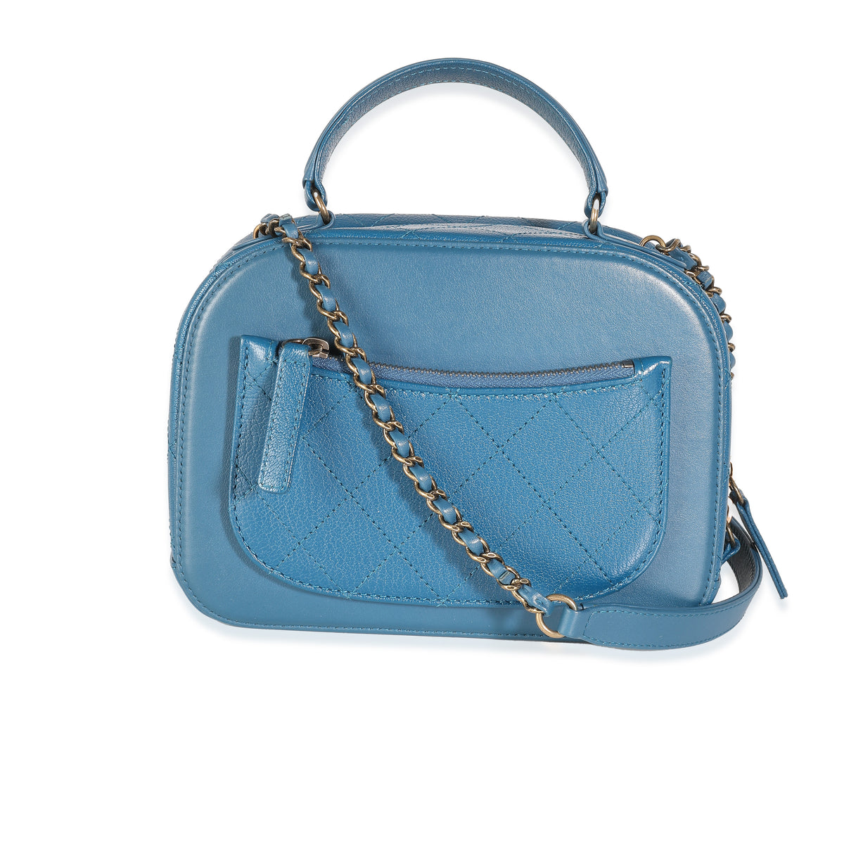 Blue Calfskin Quilted Goatskin Coco Curve Vanity Case