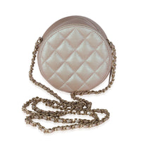 Pink Iridescent Quilted Caviar Round Clutch With Chain