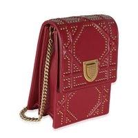 Red Leather Studded Diorama Vertical Clutch On Chain