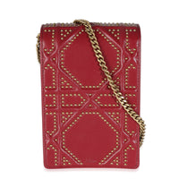 Red Leather Studded Diorama Vertical Clutch On Chain