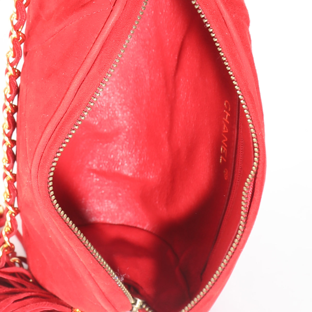 Vintage Red Suede Diamond Stitch Tassel Barrel Clutch