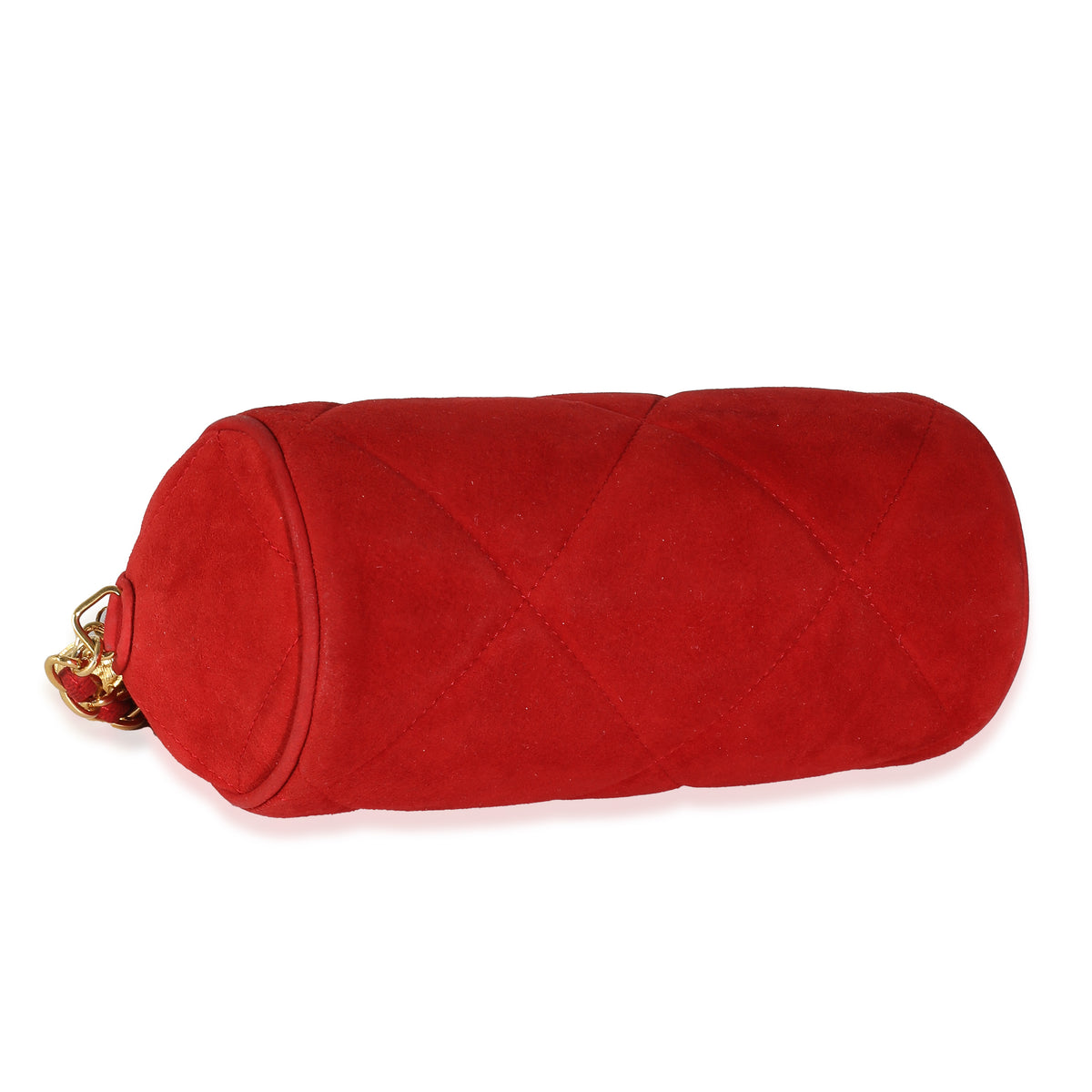 Vintage Red Suede Diamond Stitch Tassel Barrel Clutch