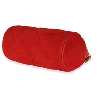 Vintage Red Suede Diamond Stitch Tassel Barrel Clutch