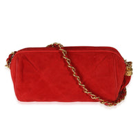 Vintage Red Suede Diamond Stitch Tassel Barrel Clutch