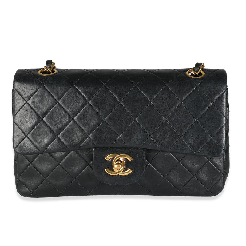 Vintage 24K Black Quilted Lambskin Small Classic Double Flap Bag
