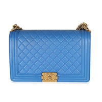 Blue Quilted Lambskin New Medium Boy Bag