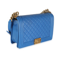 Blue Quilted Lambskin New Medium Boy Bag