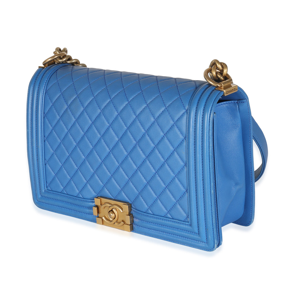 Blue Quilted Lambskin New Medium Boy Bag