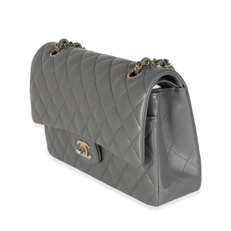 22A Grey Quilted Lambskin Medium Classic Double Flap Bag
