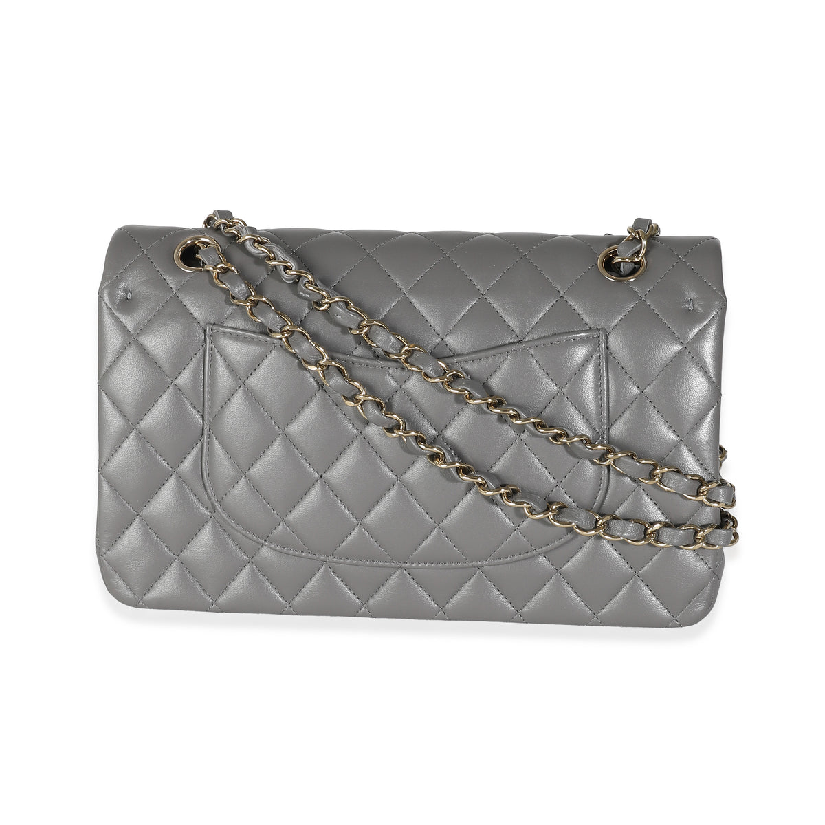 22A Grey Quilted Lambskin Medium Classic Double Flap Bag