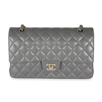 22A Grey Quilted Lambskin Medium Classic Double Flap Bag