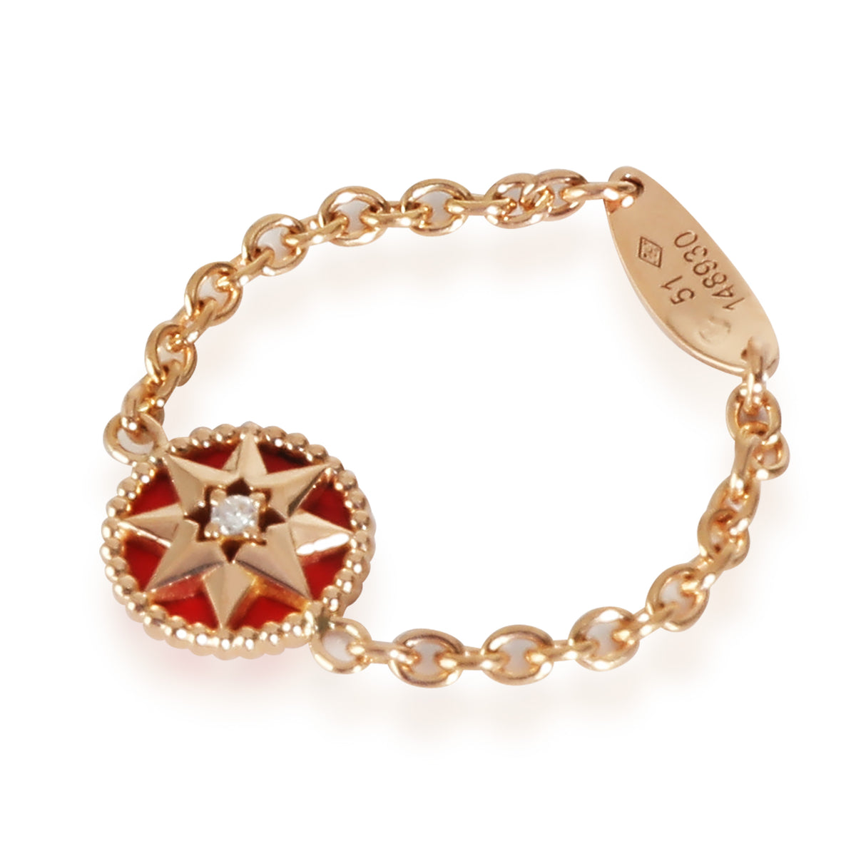 Rose Des Vents Chain Ring With Red Lacquer & Diamond in 18KT Rose Gold