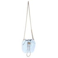 Light Blue Iridescent Quilted Caviar My Perfect CC Drawstring Bucket Bag