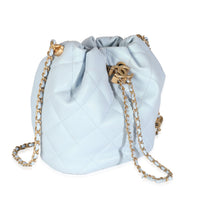 Light Blue Iridescent Quilted Caviar My Perfect CC Drawstring Bucket Bag