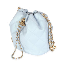 Light Blue Iridescent Quilted Caviar My Perfect CC Drawstring Bucket Bag