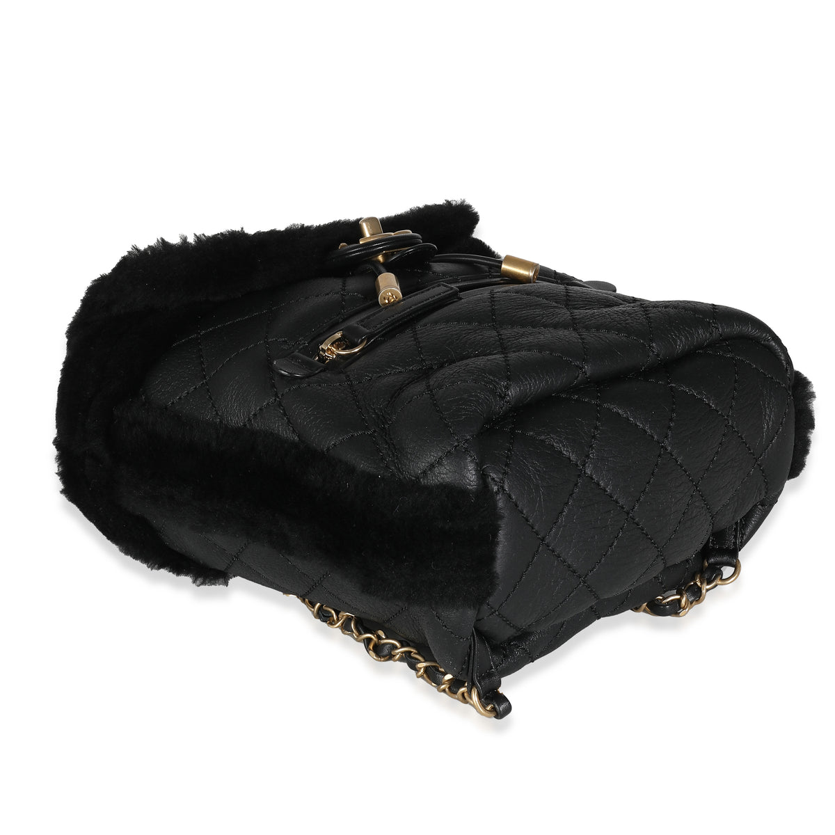 Chanel Black Quilted Shearling Paris Hamburg Small Backpack Handbag bv