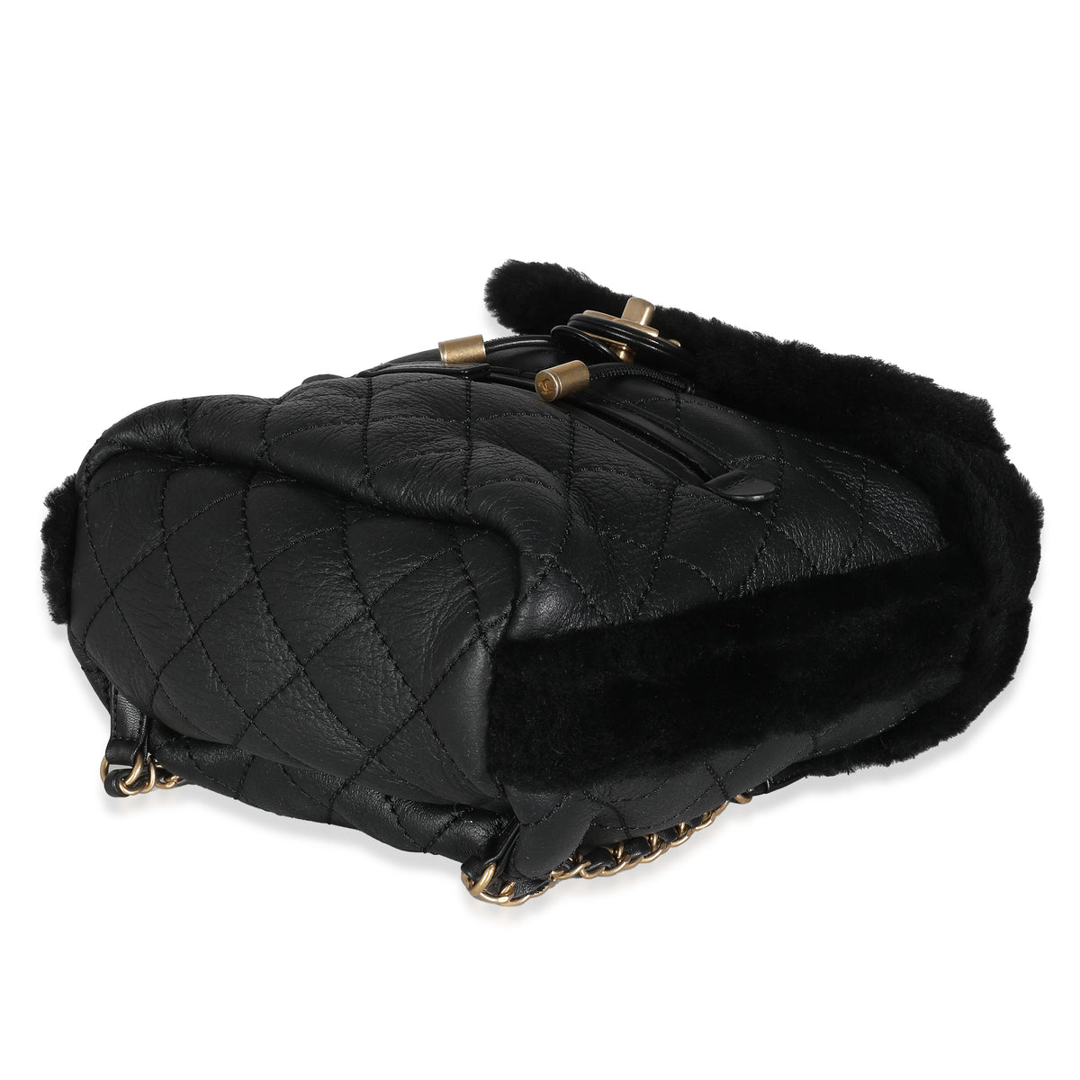 Chanel Black Quilted Shearling Paris Hamburg Small Backpack Handbag clasp