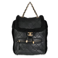 Chanel Black Quilted Shearling Paris Hamburg Small Backpack Handbag fv