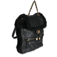 Chanel Black Quilted Shearling Paris Hamburg Small Backpack Handbag pv