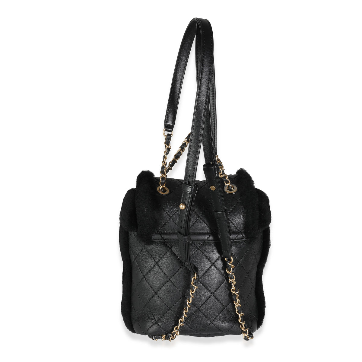 Chanel Black Quilted Shearling Paris Hamburg Small Backpack Handbag stamp