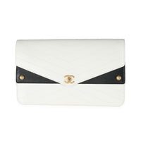 White Chevron Calfskin Casual Trip Flap Clutch