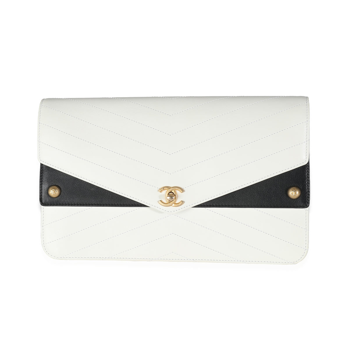 White Chevron Calfskin Casual Trip Flap Clutch