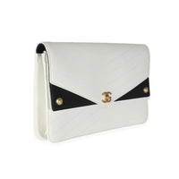 White Chevron Calfskin Casual Trip Flap Clutch