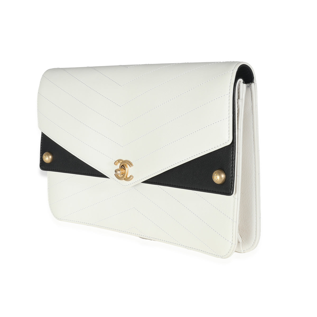 White Chevron Calfskin Casual Trip Flap Clutch