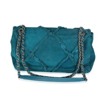 Teal Suede Goatskin Diamond Fringe Medium Flap Bag