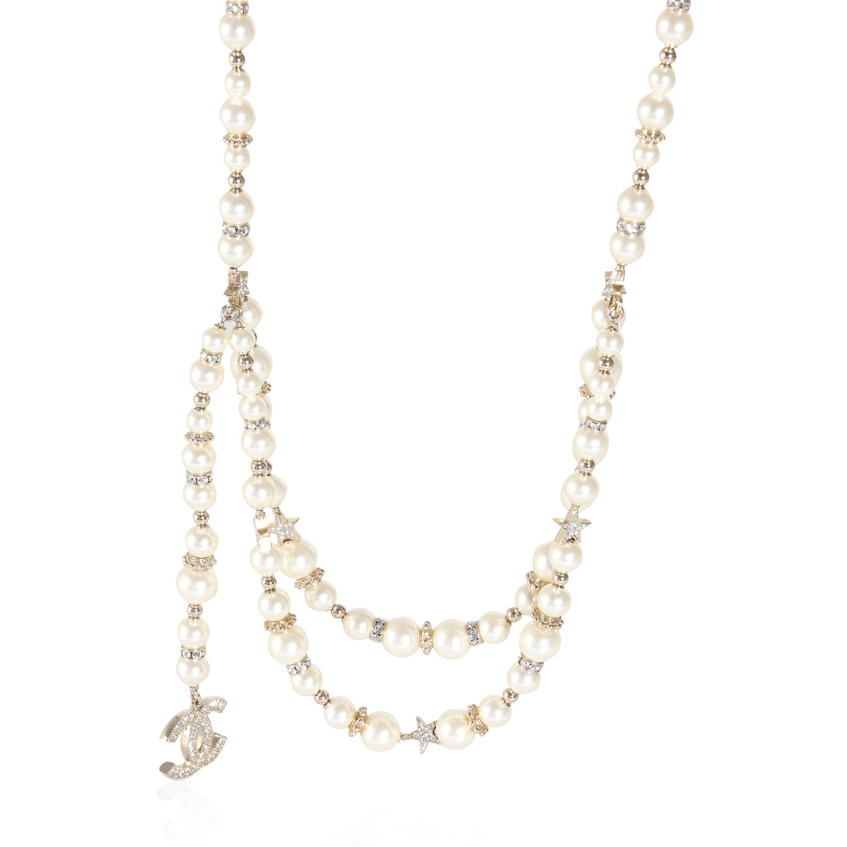 2023 Faux Pearl and Strass Necklace with Stars and CC