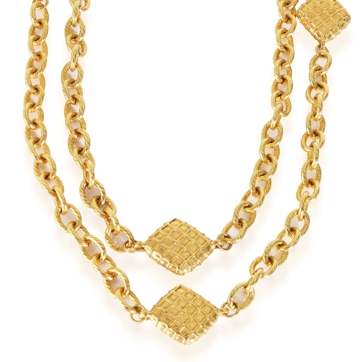 Vintage Quilted Station Necklace in  Gold Plated