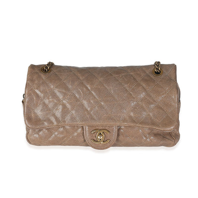 Brown Quilted Glazed Caviar Large Shiva Flap Bag