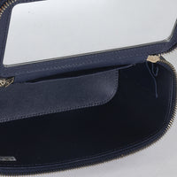 Navy Quilted Lambskin Top Handle Vanity Case With Chain