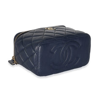 Navy Quilted Lambskin Top Handle Vanity Case With Chain