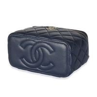 Navy Quilted Lambskin Top Handle Vanity Case With Chain