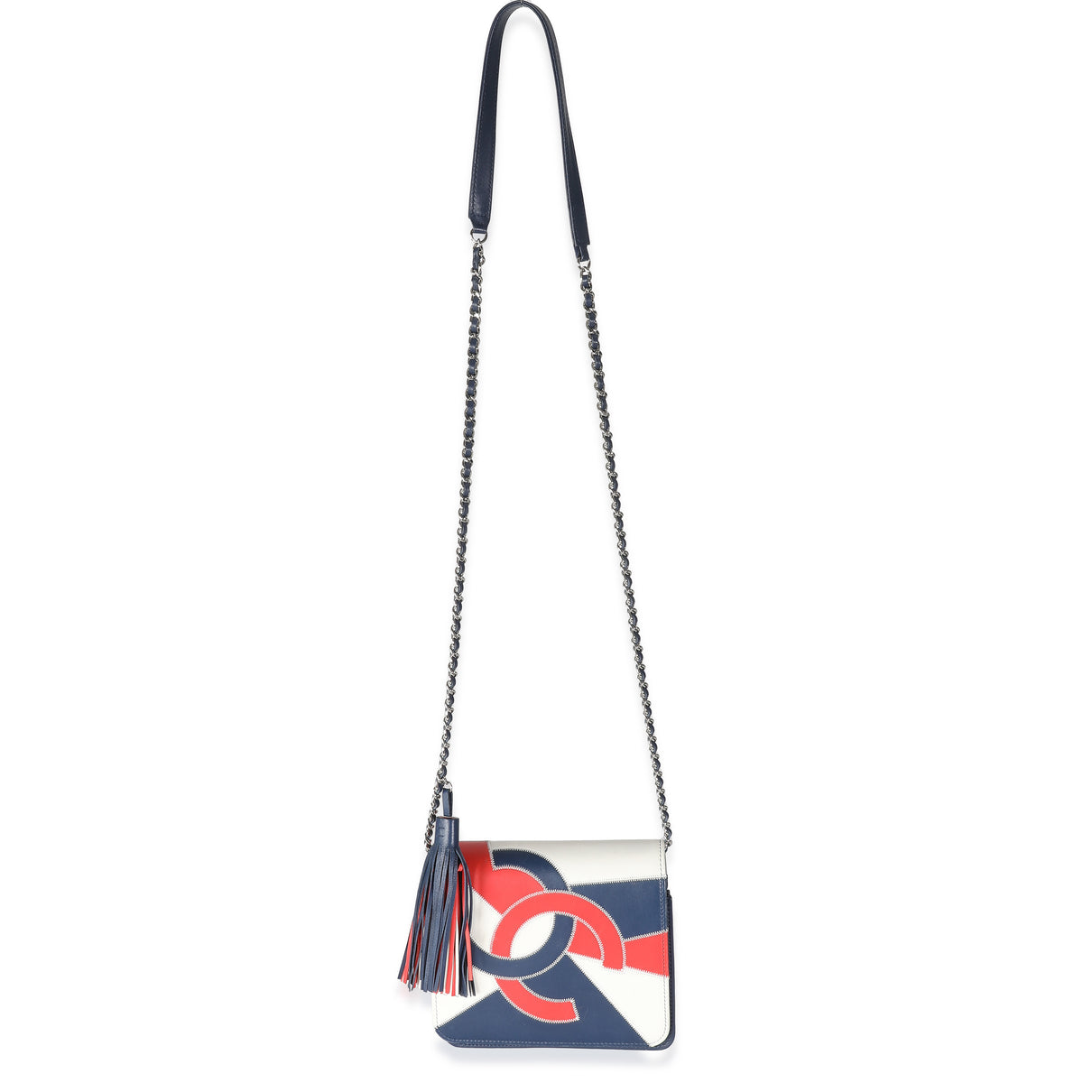 Chanel Red Blue White Lambskin Patchwork CC Flap Bag Handbag av