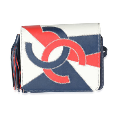 Chanel Red Blue White Lambskin Patchwork CC Flap Bag Handbag fv