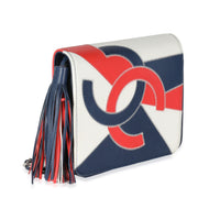 Chanel Red Blue White Lambskin Patchwork CC Flap Bag Handbag pv
